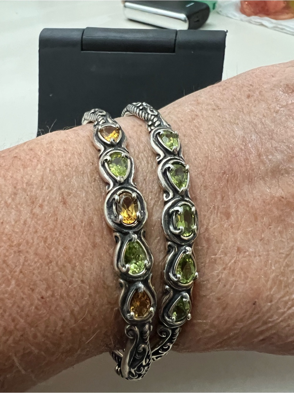 Carolyn Pollack Sterling Citrine Peridot bangle bracelet set August bday LEO